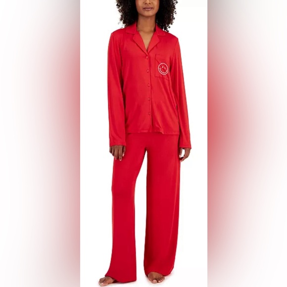 Jenni Other - JENNI Supersoft Long Sleeves Notched-Collar 2pc Pajamas Set Smiley Red XXL